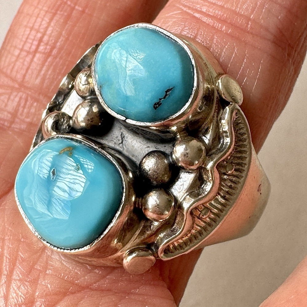 Big‎ Navajo Sonoran Turquoise Ring Sz 14 Mens Sonoran Signed AT Native American